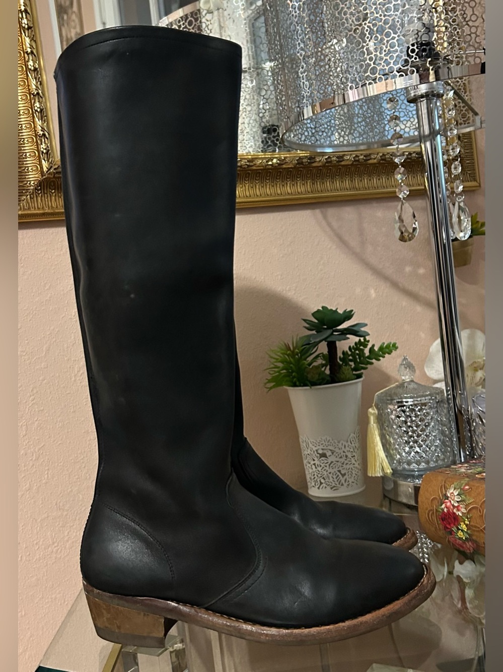RARE * Vintage Maison Martin Margiela Black Leather Tall Campus Boots Size 39